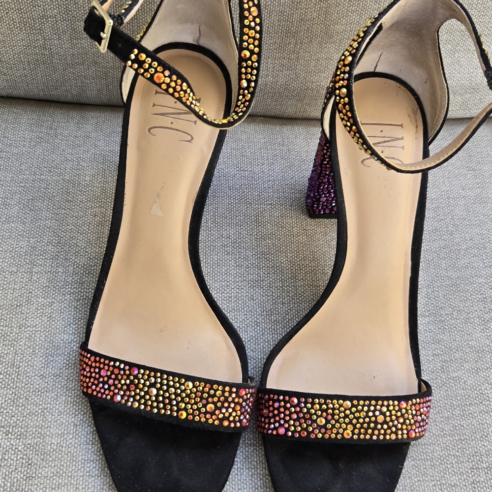 INC Rhinestone Sparkle Ankle Strap Block Heels - Picture 6 of 9